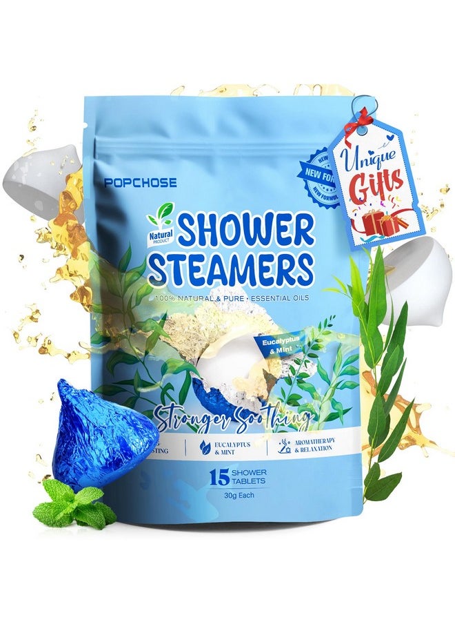 POPCHOSE - Shower Steamers Aromatherapy 15 Pack - Chocolate Shaped, Menthol & Eucalyptus Shower Bombs With Natural Essential Oils, Birthday Gift Stocking Suffers For Women & Men, Relaxation & Self Care - Image 1