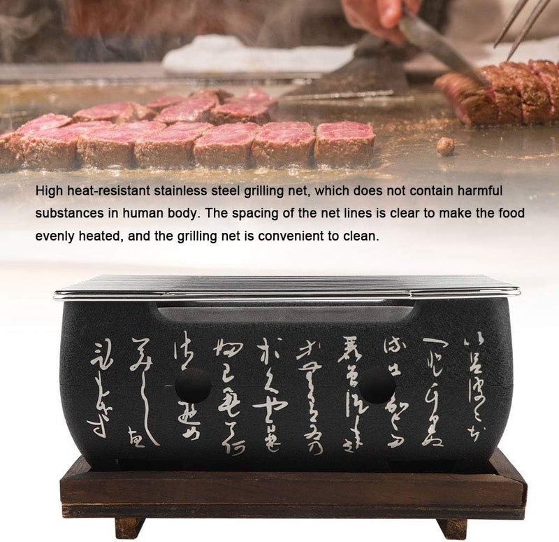 Velaurs Japanese Style BBQ Grill Rectangular Japanese Barbecue Grill Portable Barbecue Stove Japanese Food Charcoal Stove with Barbecue Net for Yakiniku, Robata, Yakitori, Takoyaki and BBQ - Image 5