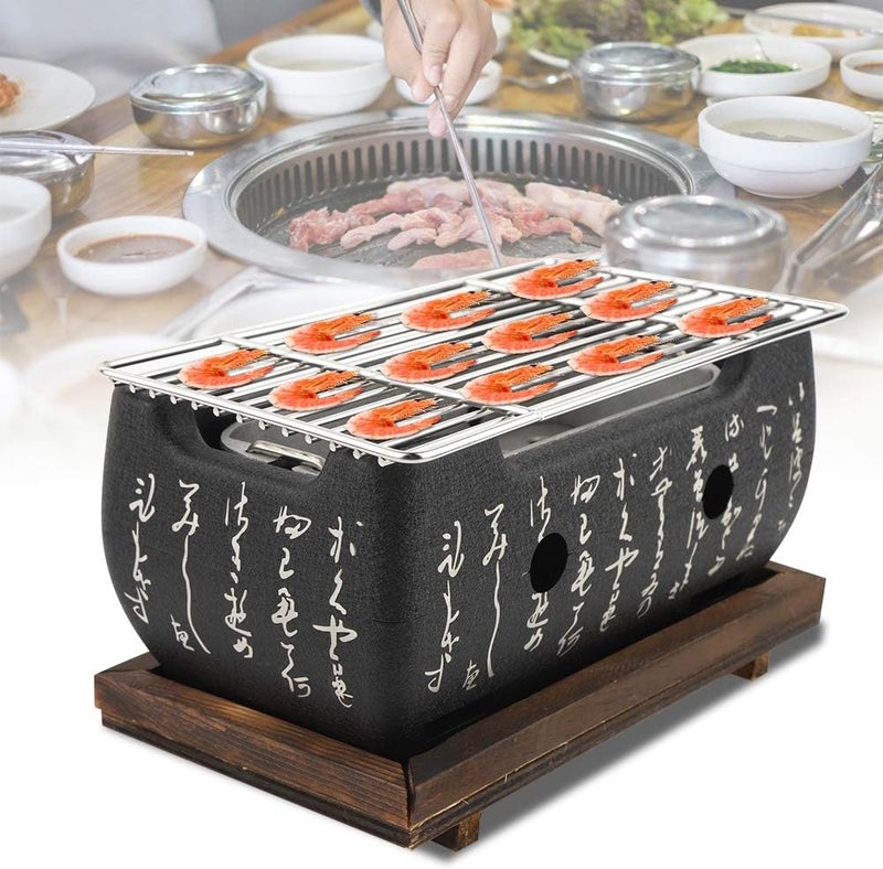 Velaurs Japanese Style BBQ Grill Rectangular Japanese Barbecue Grill Portable Barbecue Stove Japanese Food Charcoal Stove with Barbecue Net for Yakiniku, Robata, Yakitori, Takoyaki and BBQ - Image 3