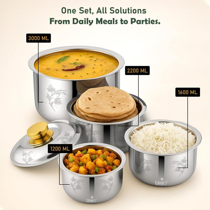 Unify Stelo Stainless Steel Insulated Casserole Hot Pot 2200 ML with Floral Design & PVD Gold Plated Handle | Lasser Finish Roti Server & Chapati Box | Food-Grade BPA Free | Keeps Food Fresh (Silver) - Image 5
