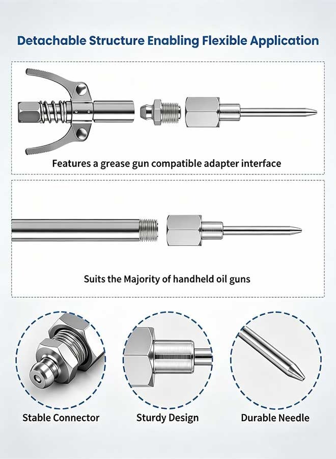 RAWAID Grease Gun Accessory Set 7Pcs, Includes Grease Nozzles Needle Dispenser Rubber Tip Joint Nipple, Straight Nozzle and Elbow Fitting Adapter for Tight Space Lubrication - Image 4