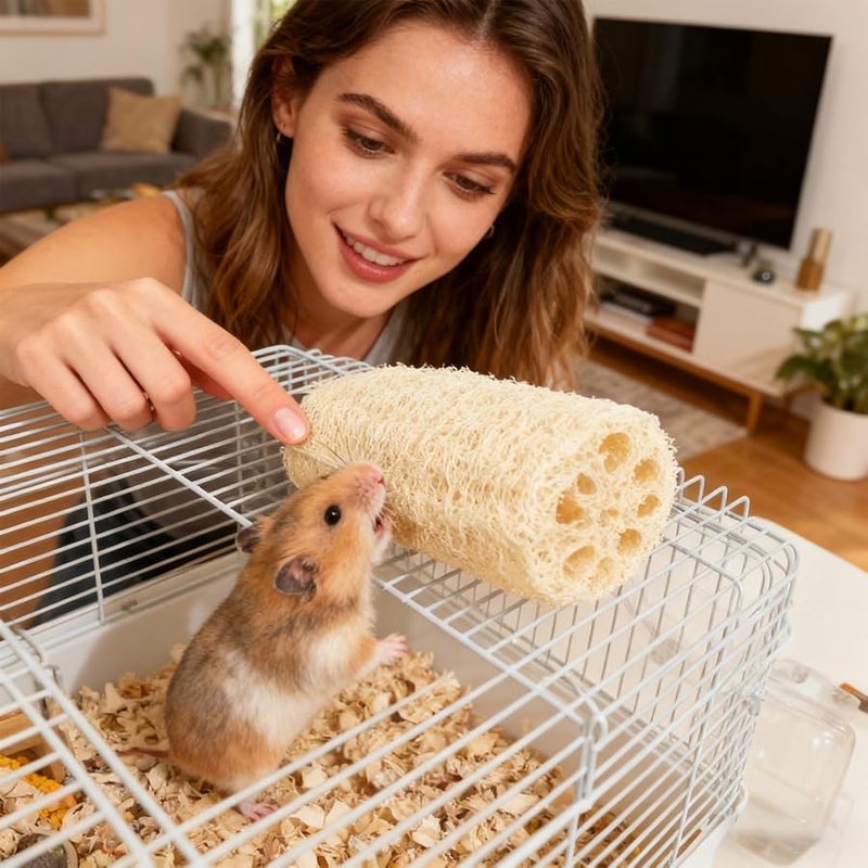 أعواد مضغ طبيعية من اللوفة 4 قطع علاجات للحيوانات الصغيرة للهامستر وخنازير غينيا والشنشيلة - Image 3