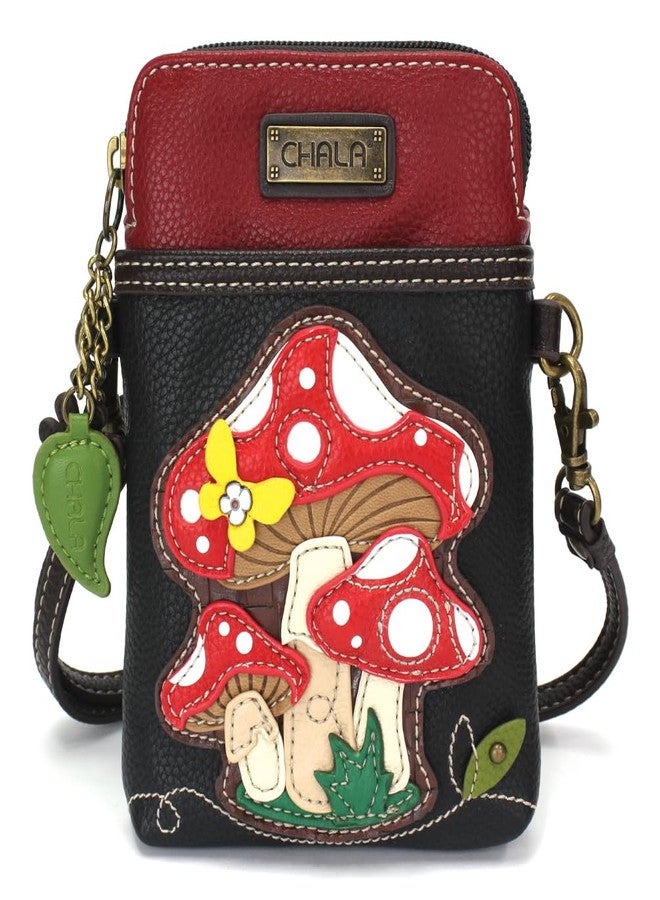 CHALA Crossbody Cell Phone Purse | Women's Multi-Color Wristlet Handbags with Adjustable Strap (Black_ Red Mushroom) - Image 1