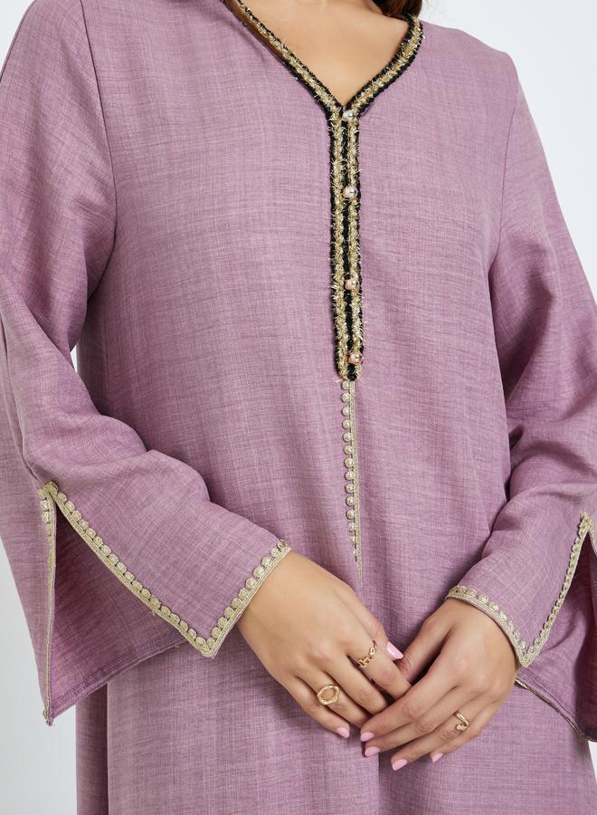 Amirah Pink Slit Sleeve A-Line Jalabiya - Image 3