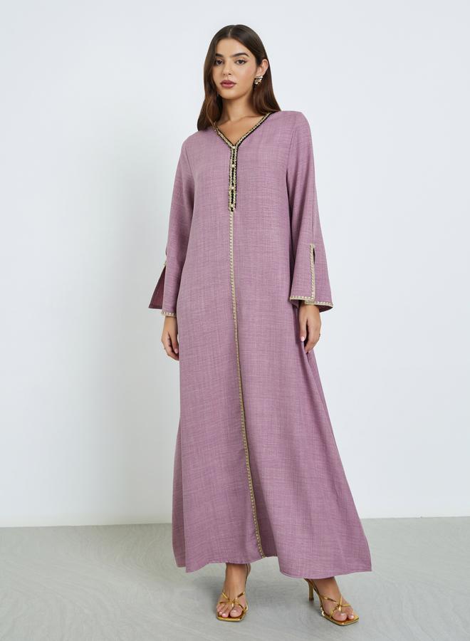 Amirah Pink Slit Sleeve A-Line Jalabiya - Image 1