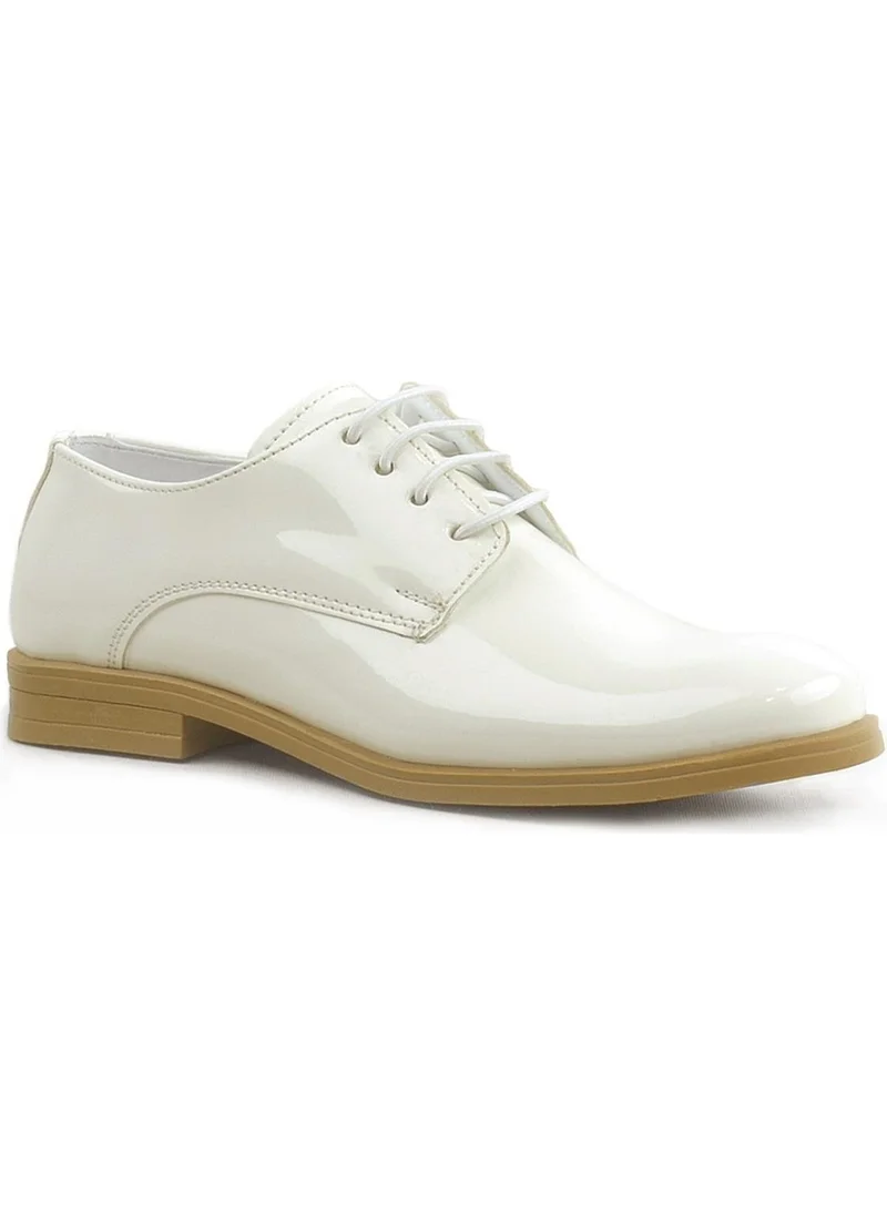 Rakerplus Cream Patent Leather Rubber Laced Oxford Kids Shoes