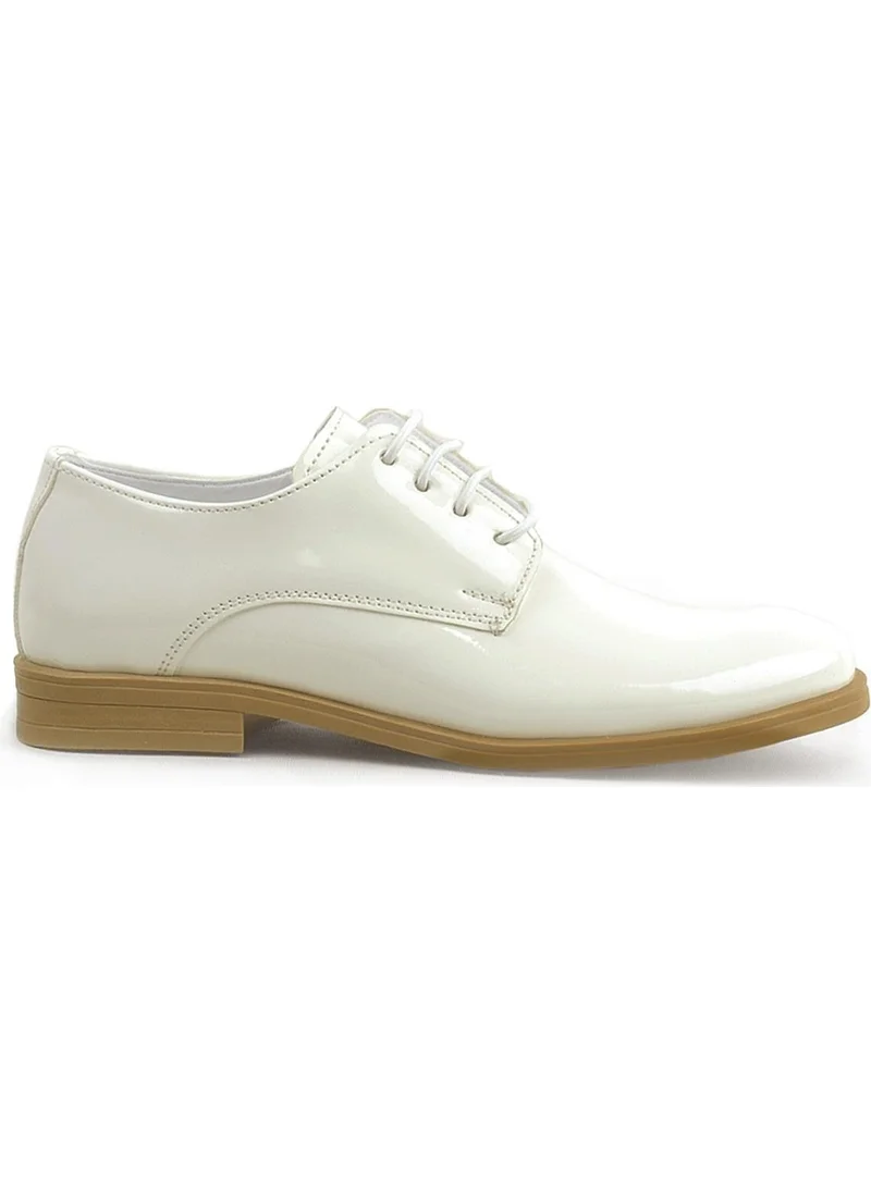 Rakerplus Cream Patent Leather Rubber Laced Oxford Kids Shoes