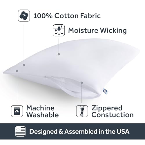 Sealy حامي وسادة بسحاب من سيلي، 100% قطن، قابل للتنفس، يمتص الرطوبة، قابل للغسل في الغسالة، حجم قياسي/ملكة، عبوة 2، أبيض - Image 4
