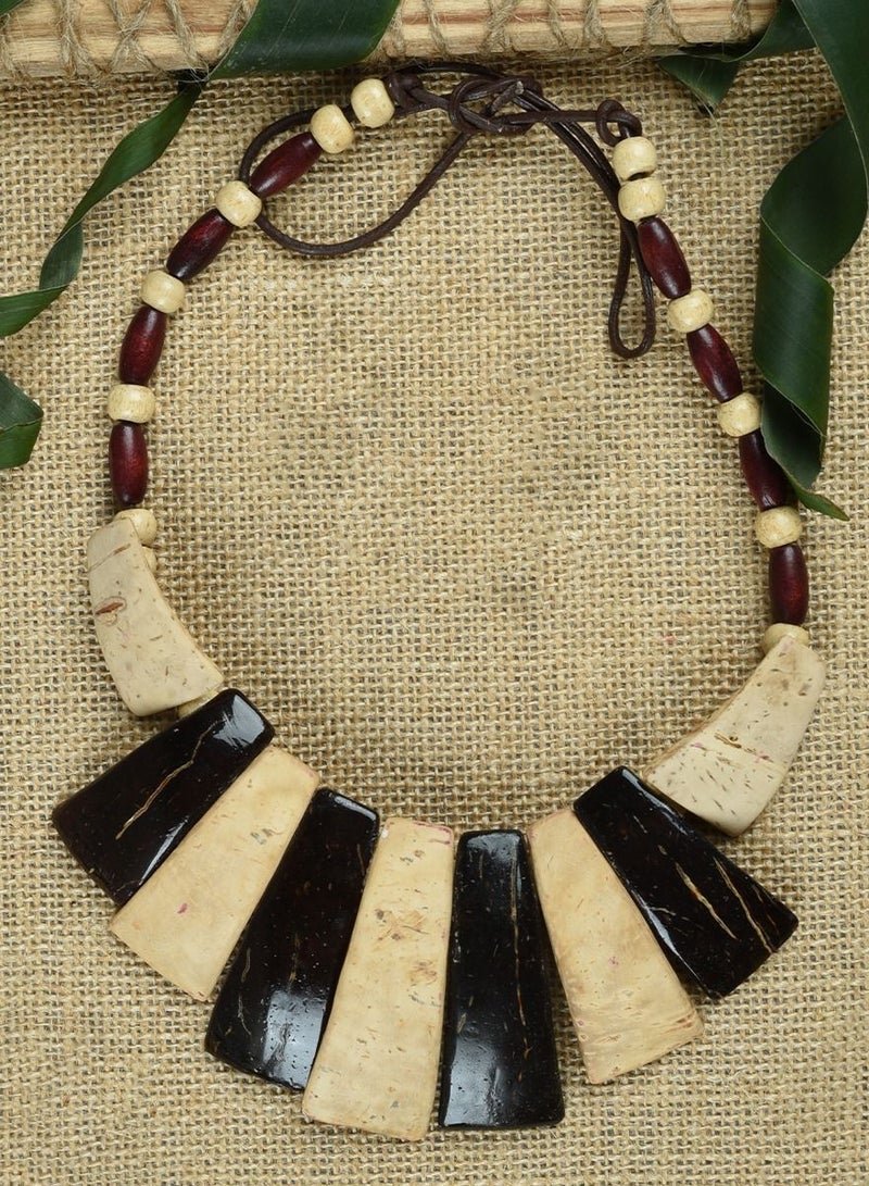 N & H Women's Coconut Shell Dual Tone Choker Necklace with Earrings Set  - Image 5