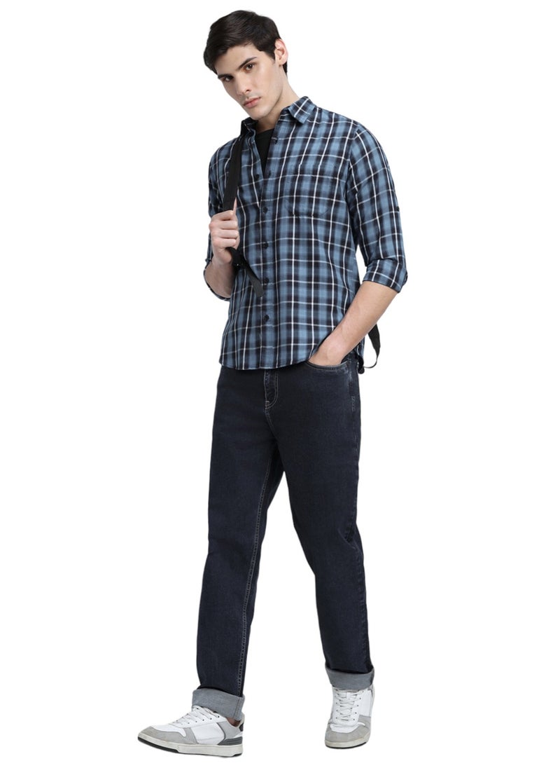 Dennis Lingo Blue Slim Fit Casual Shirt for Men - Classic, Comfortable  - Image 1