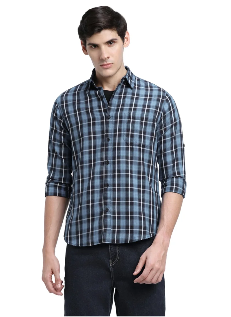 دينيس لينغو Blue Slim Fit Casual Shirt for Men - Classic, Comfortable