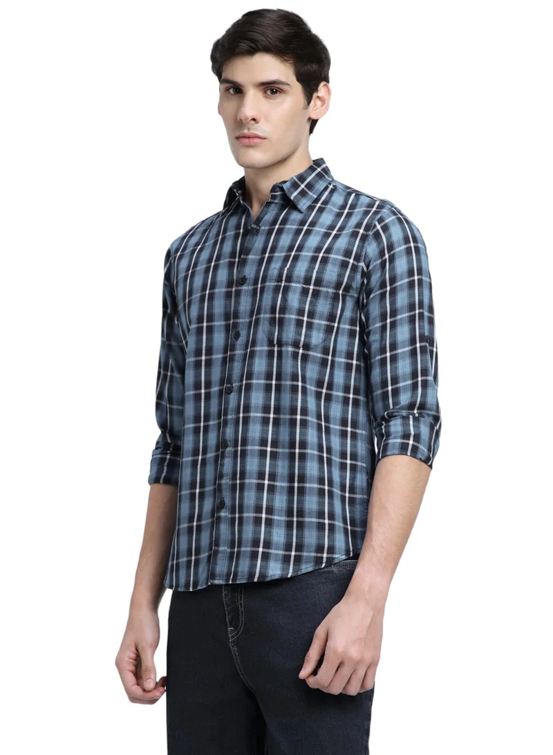 Dennis Lingo Blue Slim Fit Casual Shirt for Men - Classic, Comfortable