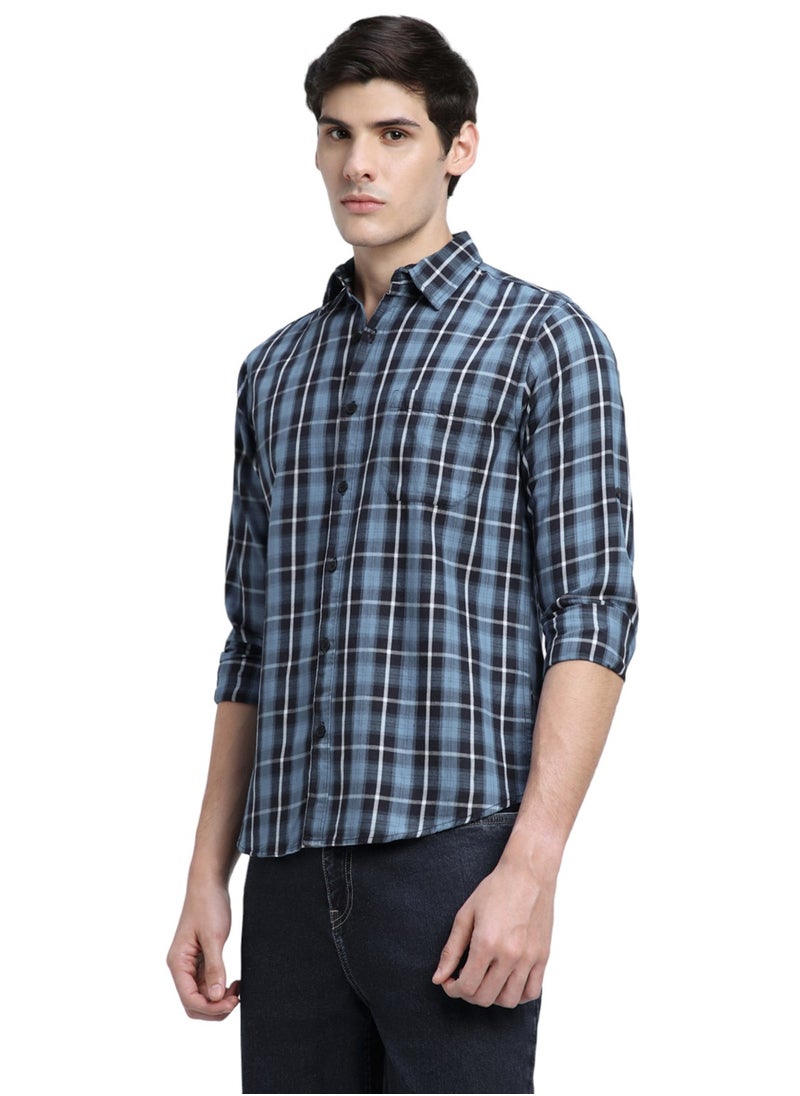 Dennis Lingo Blue Slim Fit Casual Shirt for Men - Classic, Comfortable  - Image 3