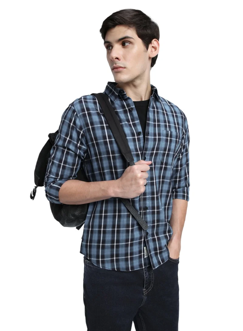 Dennis Lingo Blue Slim Fit Casual Shirt for Men - Classic, Comfortable