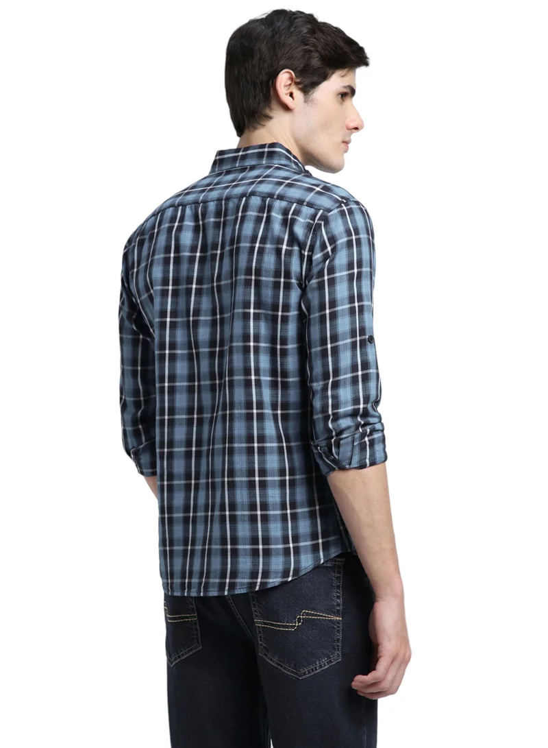 Dennis Lingo Blue Slim Fit Casual Shirt for Men - Classic, Comfortable