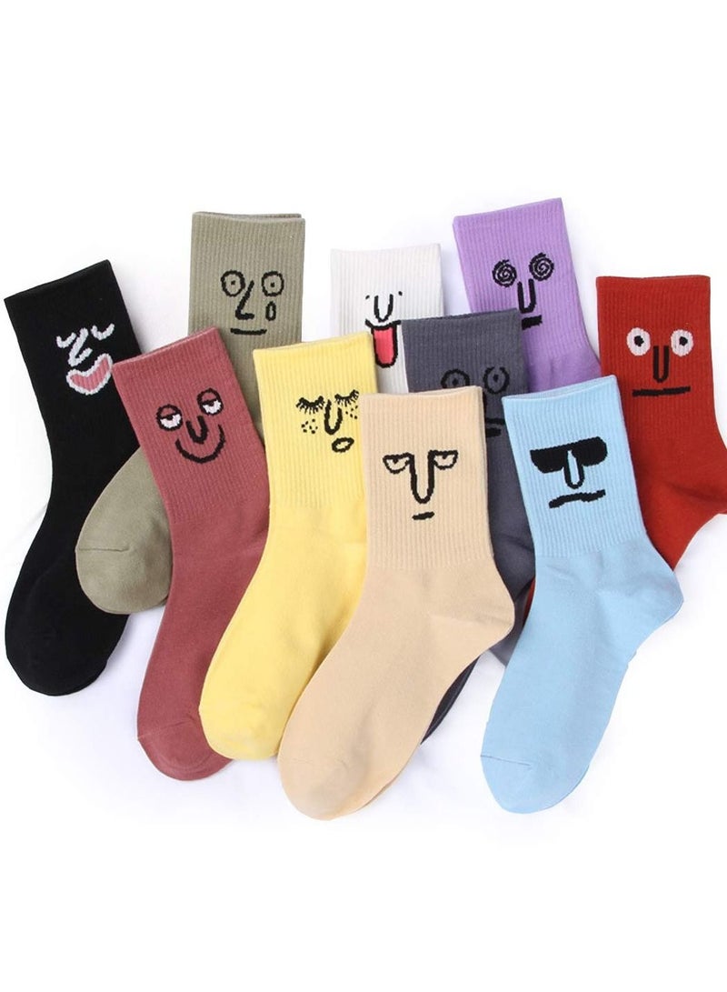 KASTWAVE 10 PACK The Original Emoji Funny Emotion Crew Socks Soft Cotton, KASTWAVE 10 different designs and color per pack Womens Grils Cute Lovely Pattern Casual - Image 1