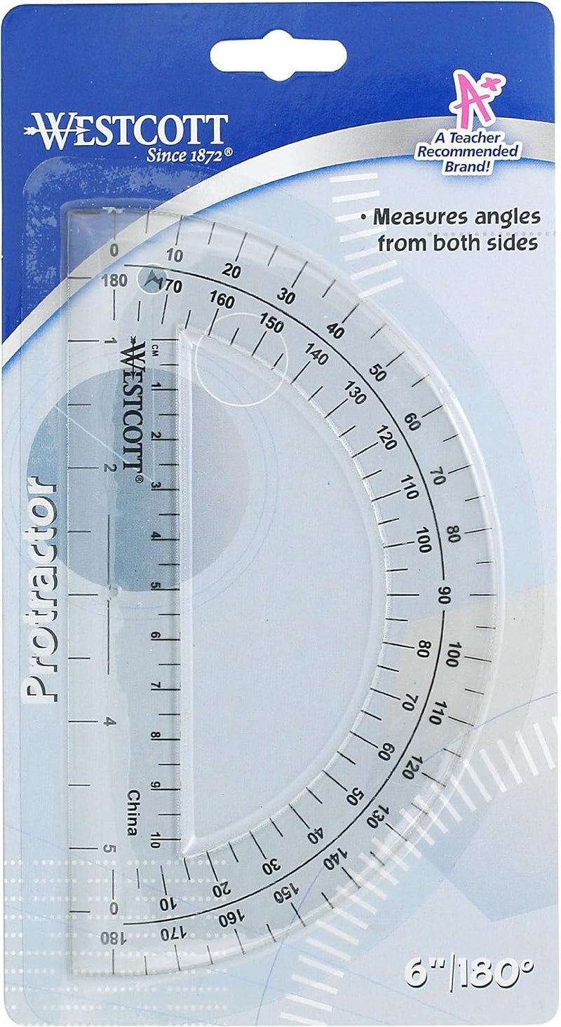 Westcott 6-Inch Clear Plastic 180 Degree Protractor for Accurate Angle Measurement - Image 2