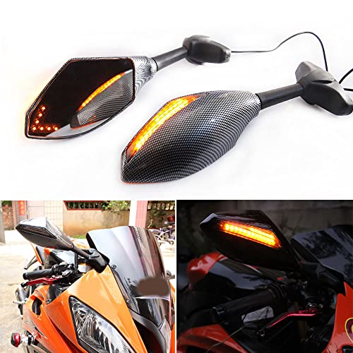 Rich Choices Motorcycle Carbon Rearview Mirrors With LED Turn Signal Compatible with Honda Kawasaki Suzuki (Carbon+Smoke Len) - Image 1