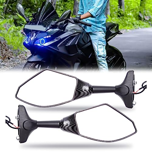 Rich Choices Motorcycle Carbon Rearview Mirrors With LED Turn Signal Compatible with Honda Kawasaki Suzuki (Carbon+Smoke Len) - Image 2