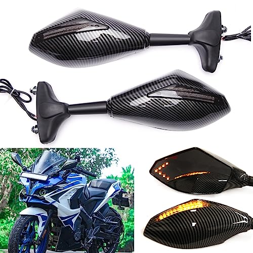 Rich Choices Motorcycle Carbon Rearview Mirrors With LED Turn Signal Compatible with Honda Kawasaki Suzuki (Carbon+Smoke Len) - Image 3