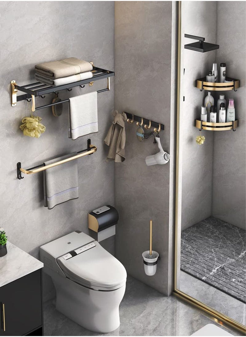 LIMOS - 6PCS Bathroom Accessories Bath Hardware Set, Towel Holder, Towel Rack, Clothes Hook, Waterproof Tissue Box, Double Wall Hanging Basket, Toilet Brush - Image 1