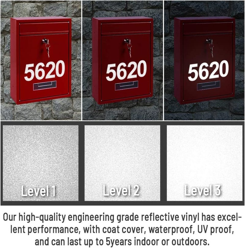 OLADOT Reflective Vinyl Mailbox Number Decals - Waterproof, Self-Adhesive, Classic Style (3" & 4") - Image 4