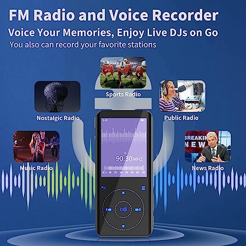 RUIZU مشغل MP3 RUIZU سعة 64 جيجابايت مع بلوتوث 5.3، مكبر صوت، شاشة 2.4 بوصة، مشغل موسيقى محمول للرياضة والجري، راديو FM، مسجل صوت، تشغيل فيديو وصوت رقمي عشوائي، يدعم بطاقة micro SD سعة 128 جيجابايت - Image 5