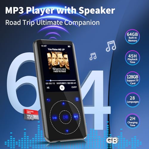 RUIZU مشغل MP3 RUIZU سعة 64 جيجابايت مع بلوتوث 5.3، مكبر صوت، شاشة 2.4 بوصة، مشغل موسيقى محمول للرياضة والجري، راديو FM، مسجل صوت، تشغيل فيديو وصوت رقمي عشوائي، يدعم بطاقة micro SD سعة 128 جيجابايت - Image 4