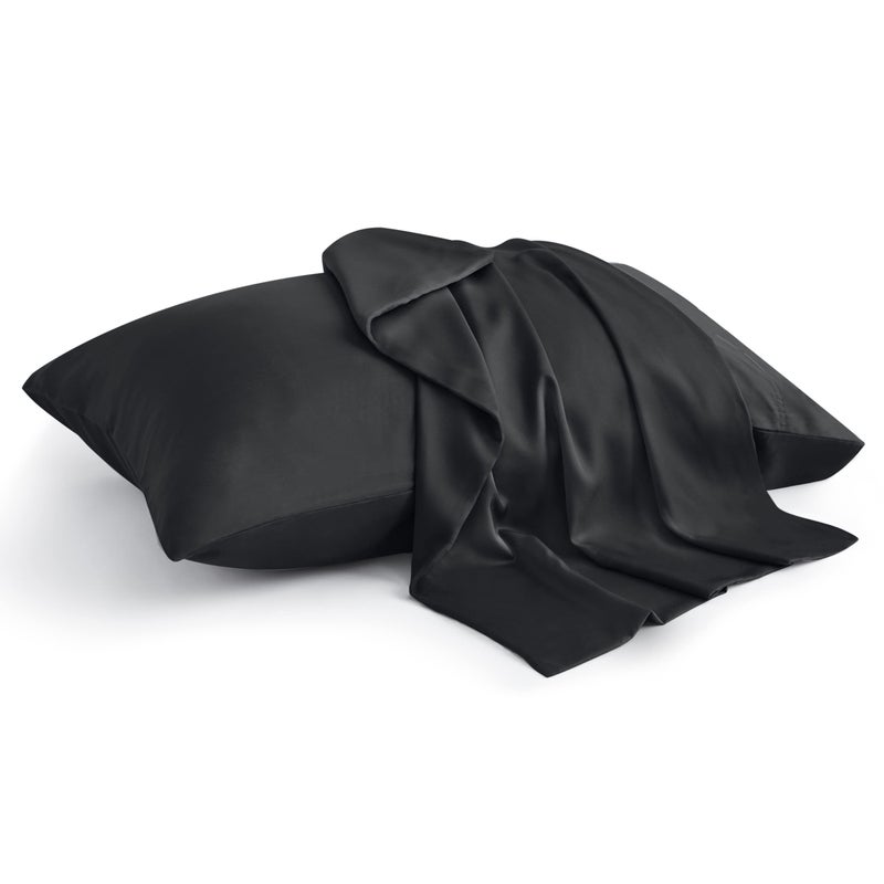 BEDELITE Pillow Cases Queen Size Set of 2 Rayon Derived from Bamboo Cooling Pillow Cases for Hot Sleepers  Night Sweats Breathable and Silky Soft Envelope PillowcasesBlack 20x30
