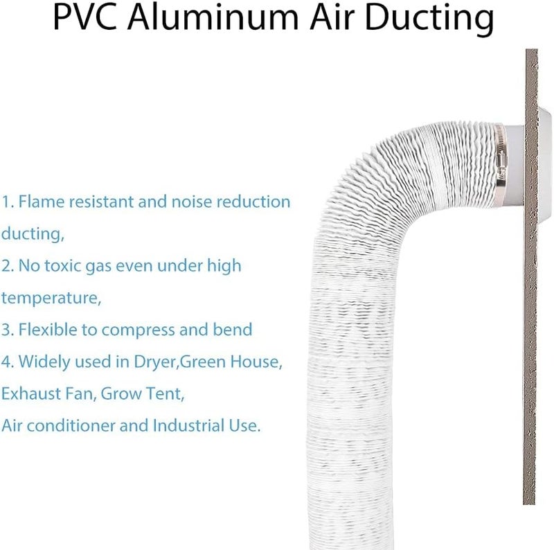 YIJUHOU 4 Inch 5 Feet Air Ducting, Flexible Aluminum Dryer Vent Hose for HVAC Ventilation, Fan Filter and Grow Tent, 2 Clamps Include (White) - Image 3