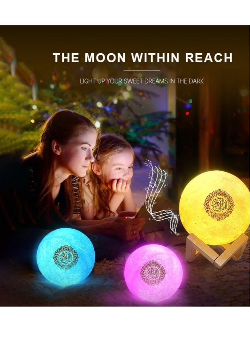 "Moon Lamp Quran Speaker – 3D Star Moon Light Table Lamp with Remote Control, 7-Color LED Night Light Speaker, Portable Islamic Quran Recitation Stand" - Image 2