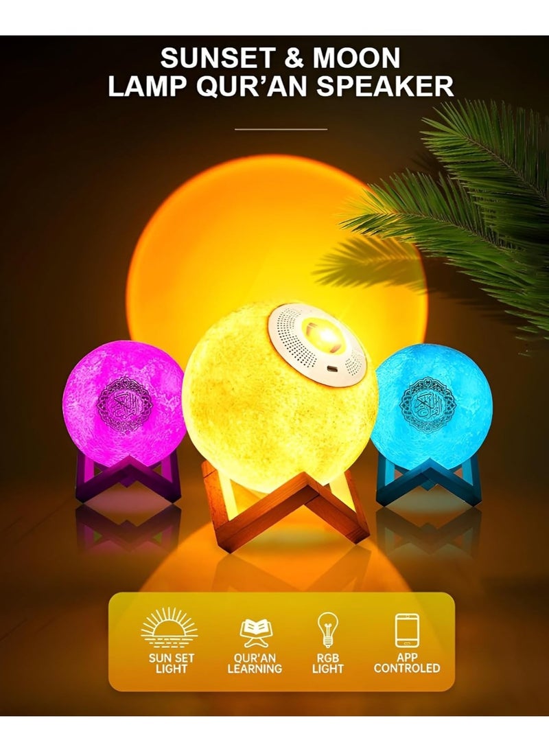 "Moon Lamp Quran Speaker – 3D Star Moon Light Table Lamp with Remote Control, 7-Color LED Night Light Speaker, Portable Islamic Quran Recitation Stand" - Image 4
