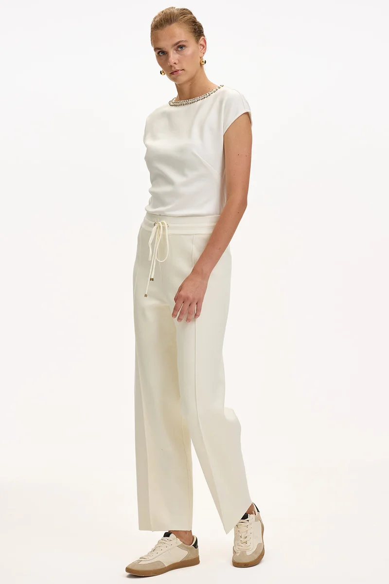 Exquise Lace-up Regular Knitted Off-White Trousers
