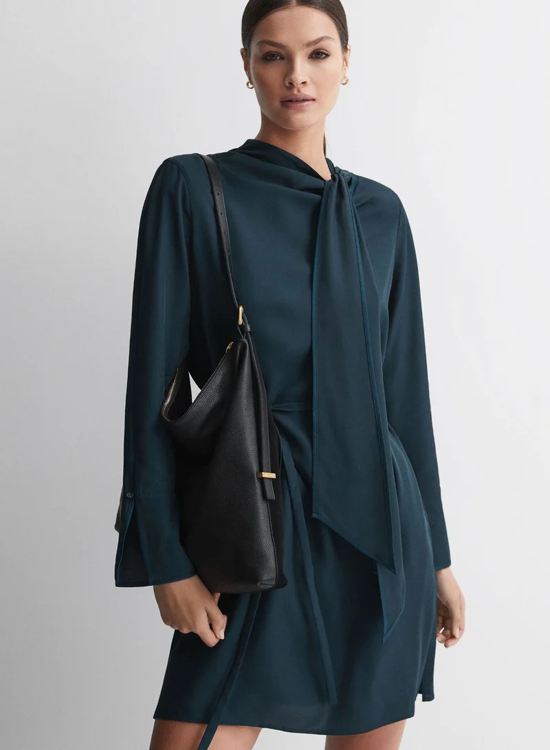 REISS Teal Tie-Neck Dress