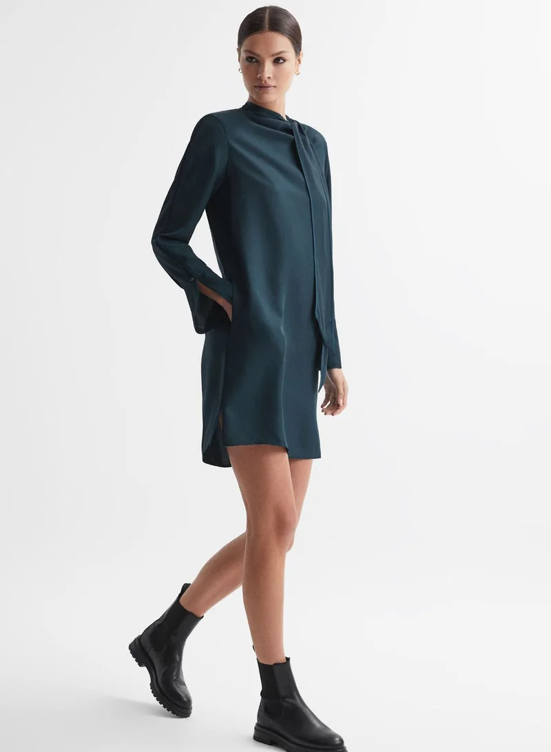REISS Teal Tie-Neck Dress