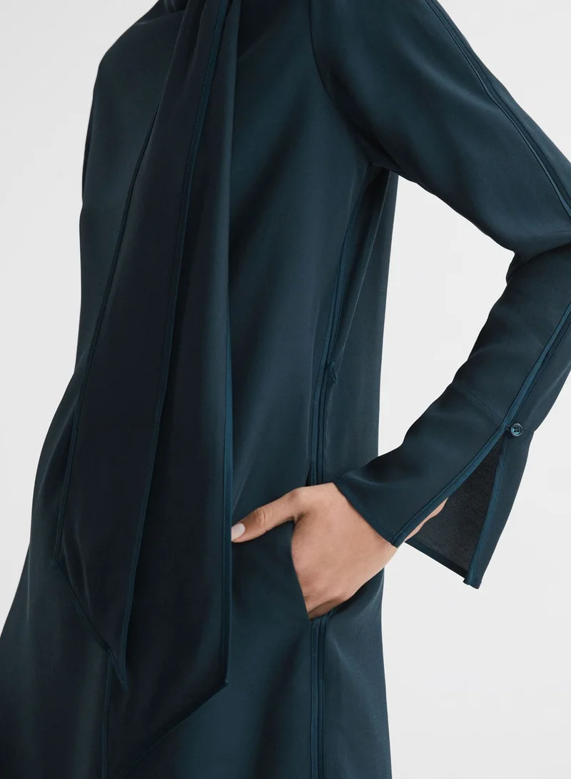 REISS Teal Tie-Neck Dress