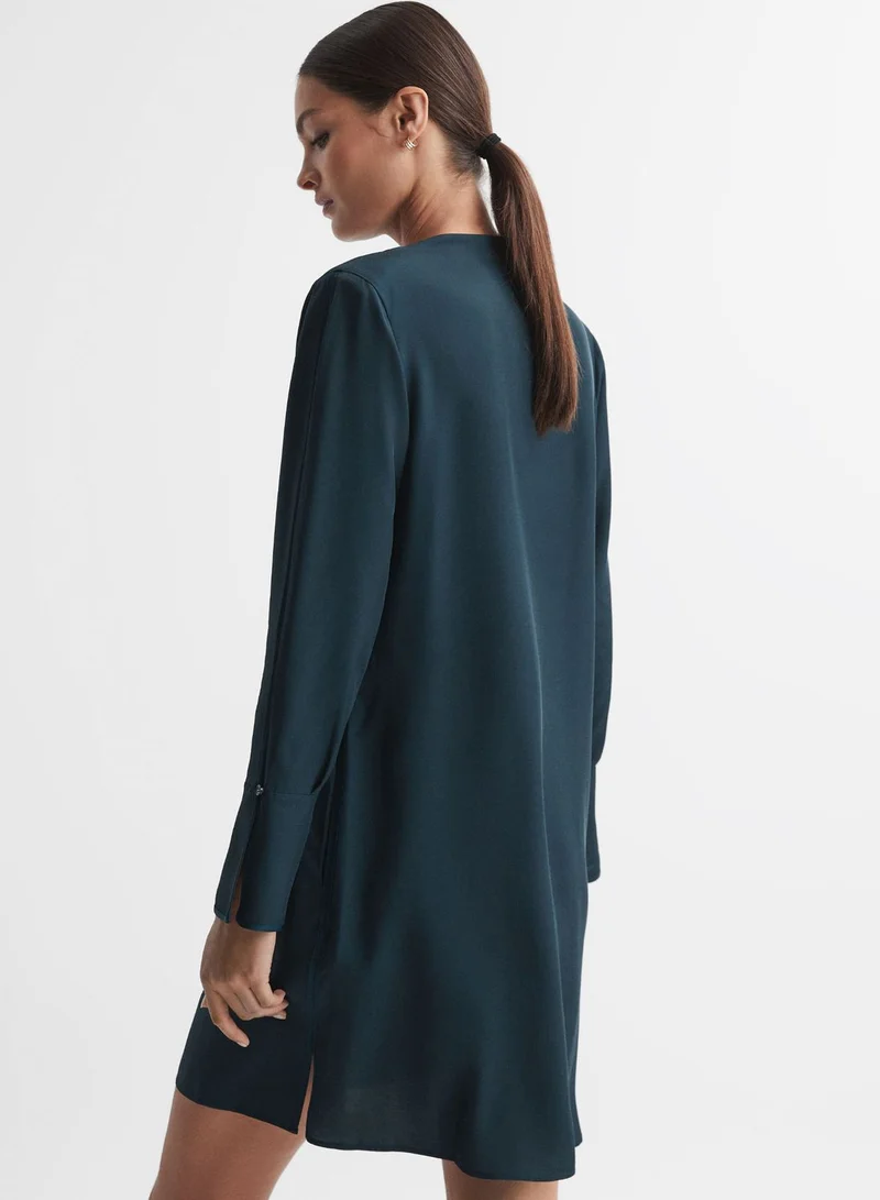 REISS Teal Tie-Neck Dress