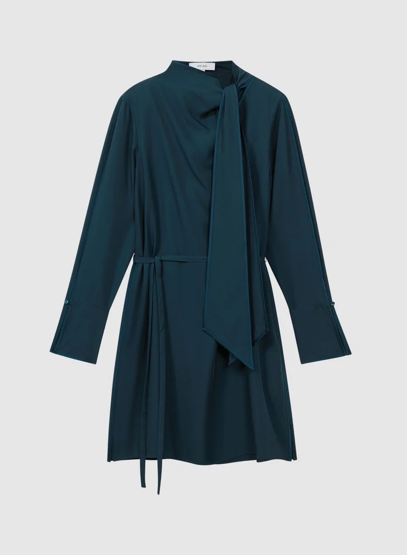 REISS Teal Tie-Neck Dress