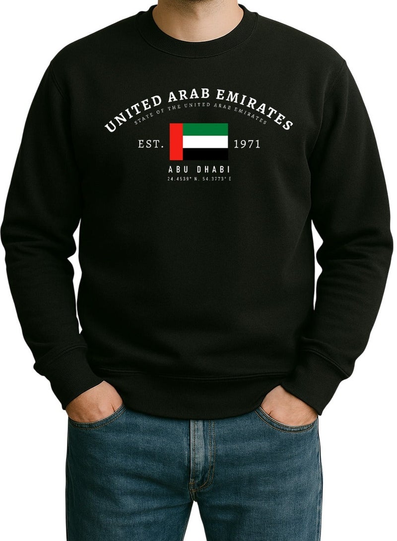 UAE Abu Dhabi Coordinates Sweatshirt – EST. 1971 Minimal Flag Design | Unisex National Day Pullover - Image 1