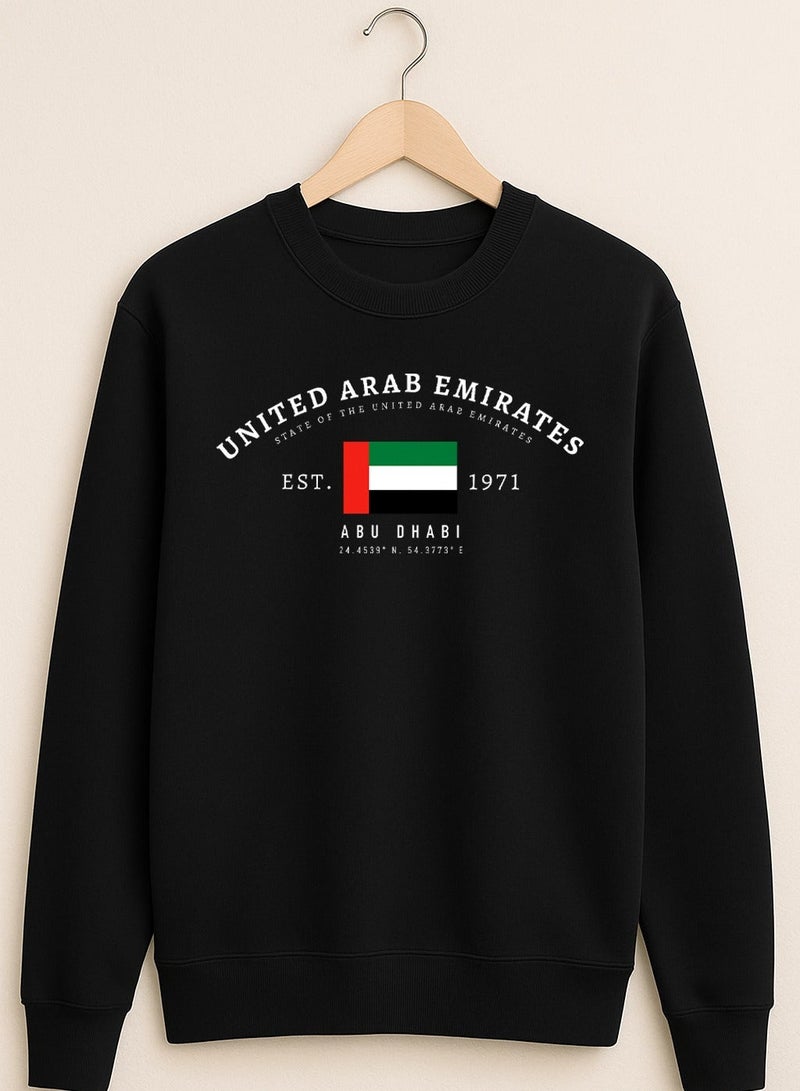 UAE Abu Dhabi Coordinates Sweatshirt – EST. 1971 Minimal Flag Design | Unisex National Day Pullover - Image 2