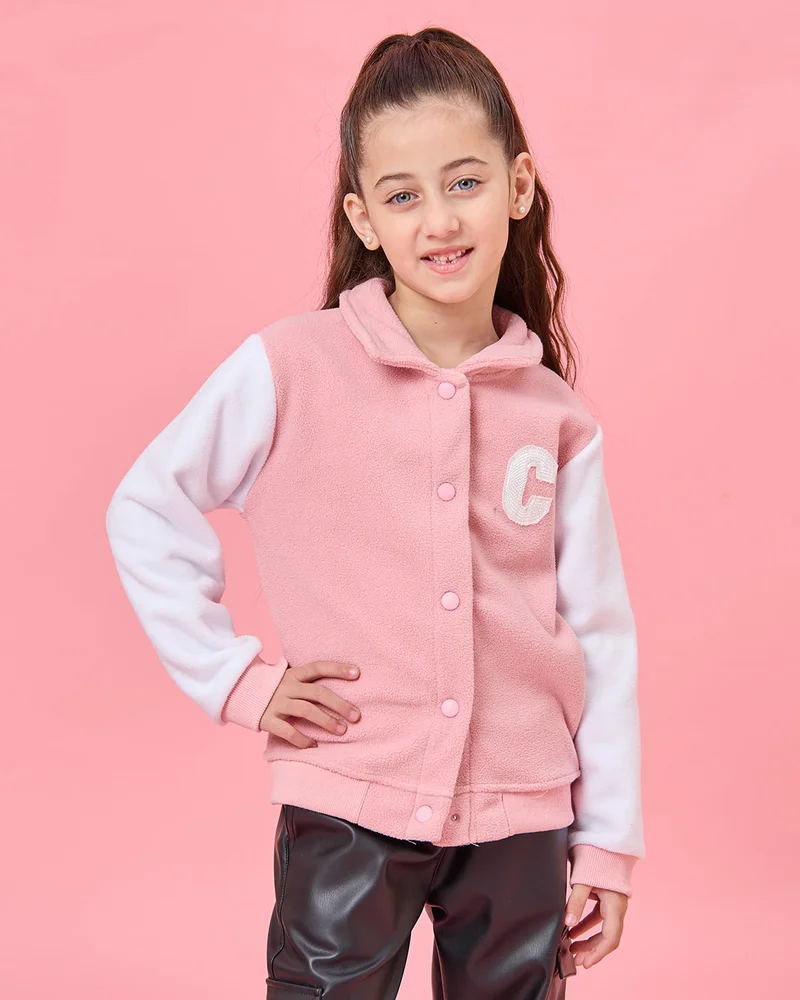 REDTAG Girls Pink And White Embroidered Jacket