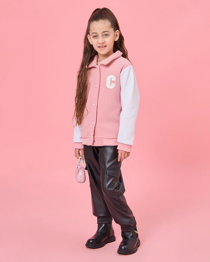 REDTAG Girls Pink And White Embroidered Jacket