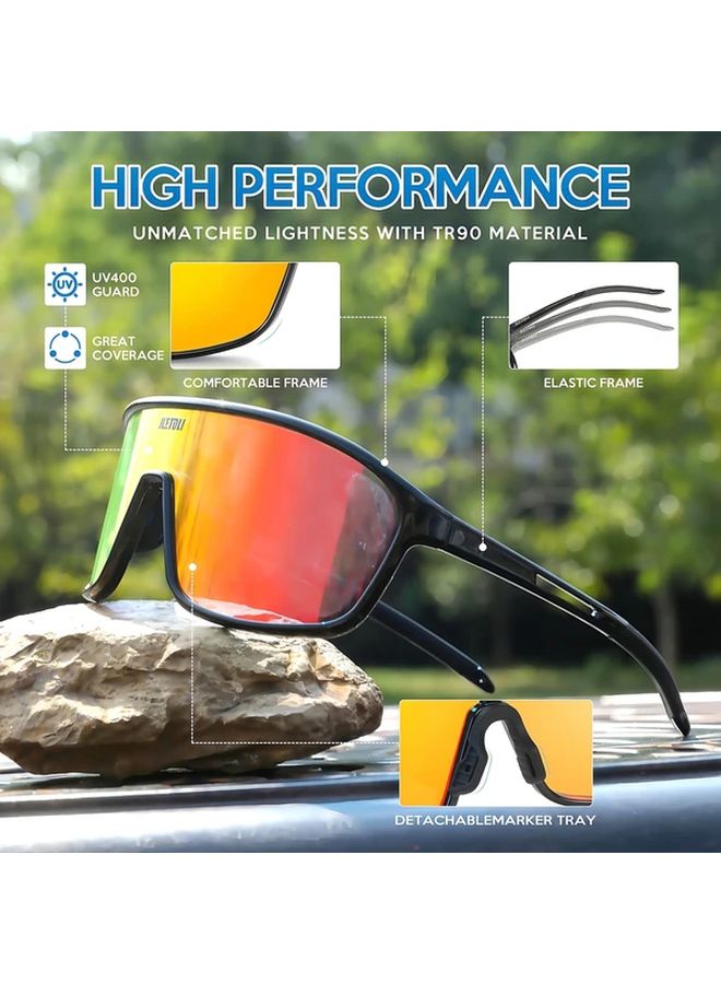 Photochromic Cycling Glasses Windproof Sports Eyewear Lightweight Frame Red Black - Image 4