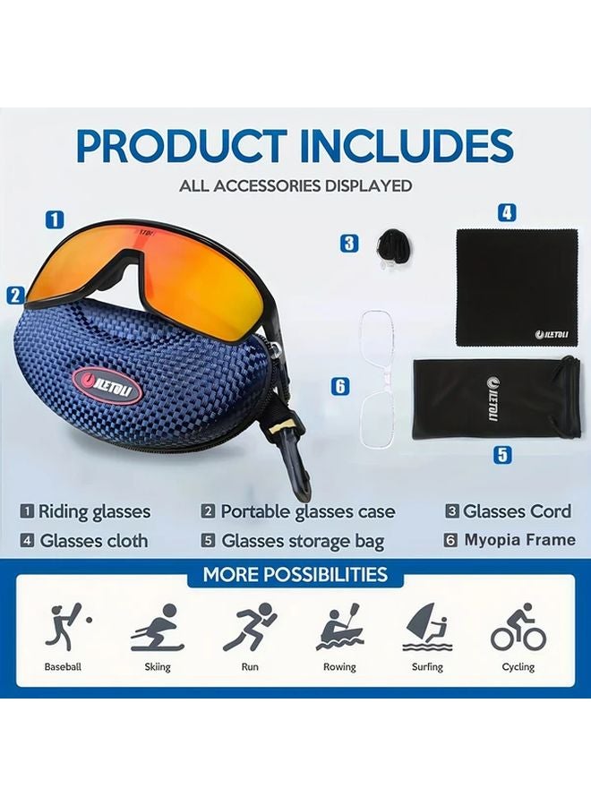 Photochromic Cycling Glasses Windproof Sports Eyewear Lightweight Frame Red Black - Image 1