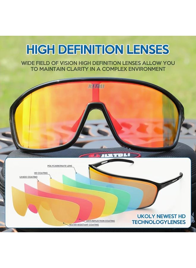 Photochromic Cycling Glasses Windproof Sports Eyewear Lightweight Frame Red Black - Image 5