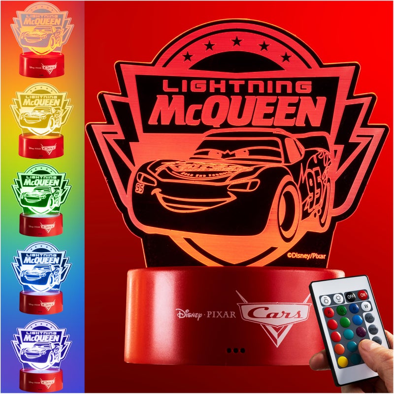 Get Trend Disney Cars Lightning McQueen LED Table Lamp, Desk Lamp, Remote Control Night Light 4 Light Modes, USB Battery Power, Gifts for Kids (Multi Cars) - Image 1