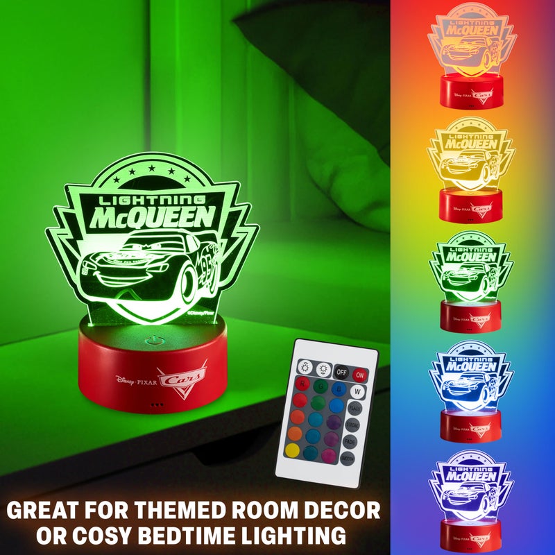 Get Trend Disney Cars Lightning McQueen LED Table Lamp, Desk Lamp, Remote Control Night Light 4 Light Modes, USB Battery Power, Gifts for Kids (Multi Cars) - Image 2
