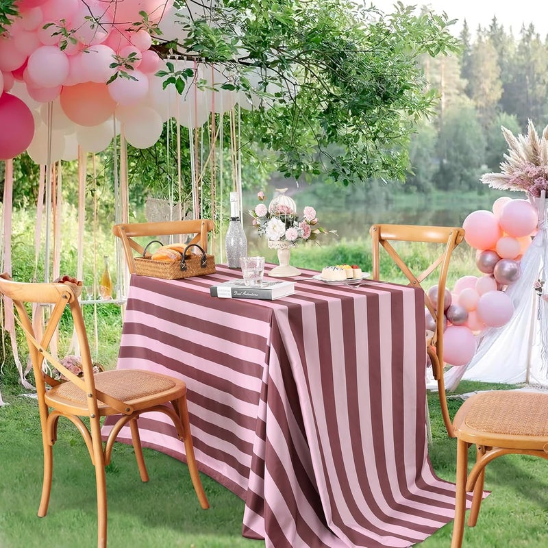 SoarDream Red Pink Striped Christmas Tablecloth - 57×84 Inch Romantic Waterproof Polyester Table Cover for Valentine's Day Bridal Shower Party Anniversary Table Decor - Image 4
