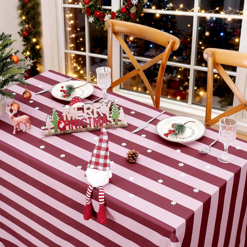 SoarDream Red Pink Striped Christmas Tablecloth - 57×84 Inch Romantic Waterproof Polyester Table Cover for Valentine's Day Bridal Shower Party Anniversary Table Decor - Image 1