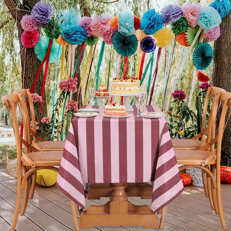 SoarDream Red Pink Striped Christmas Tablecloth - 57×84 Inch Romantic Waterproof Polyester Table Cover for Valentine's Day Bridal Shower Party Anniversary Table Decor - Image 2